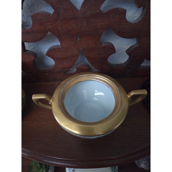 Antique RS Germany Hand Painted Floral Sugar Bowl w/ Gold Trim 1900s Signed - Picture 5 of 10